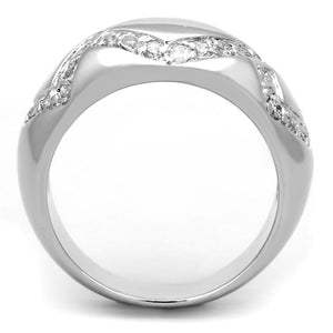 3W582 - Rhodium Brass Ring with AAA Grade CZ  in Clear