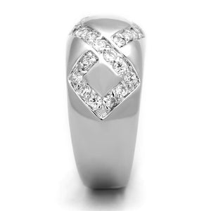 3W582 - Rhodium Brass Ring with AAA Grade CZ  in Clear