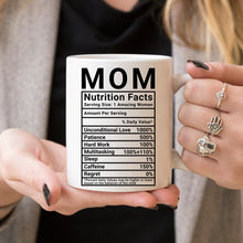 Load image into Gallery viewer, Mother&#39;s Day Coffee Mug - Mom Nutrition Facts -