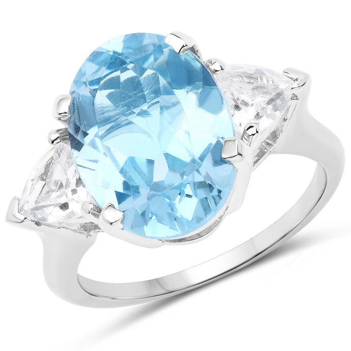 9.20 Carat Genuine Blue Topaz and White Topaz .925 Sterling Silver