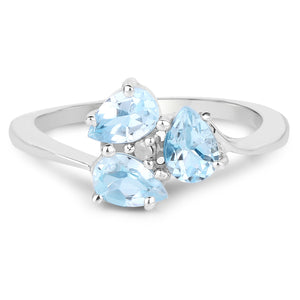 1.46 Carat Genuine Blue Topaz and White Diamond .925 Sterling Silver